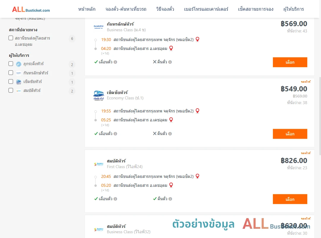 ตัวอย่างผลค้นหา กรุงเทพฯ-เดชอุดม