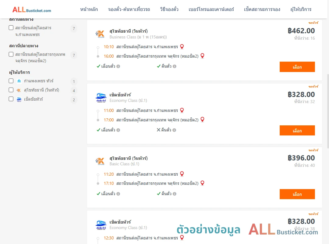 ตัวอย่างผลค้นหา กำแพงเพชร-กรุงเทพฯ