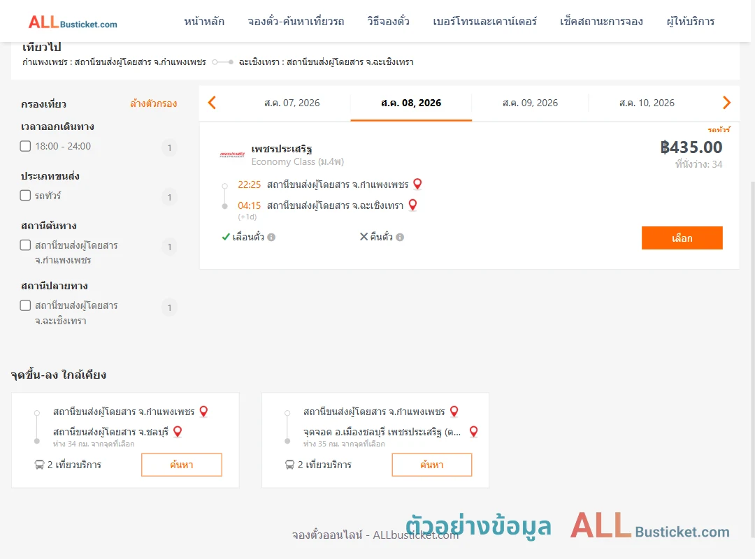 ตัวอย่างผลค้นหา กำแพงเพชร-ฉะเชิงเทรา