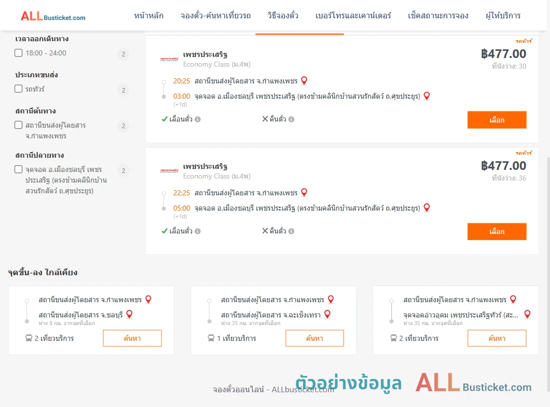 ตัวอย่างผลค้นหา กำแพงเพชร-เมืองชลบุรี