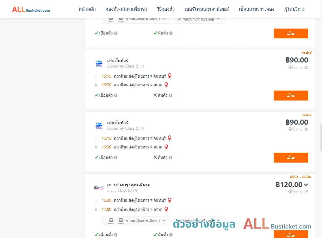 ตัวอย่างผลค้นหา จันทบุรี-ตราด