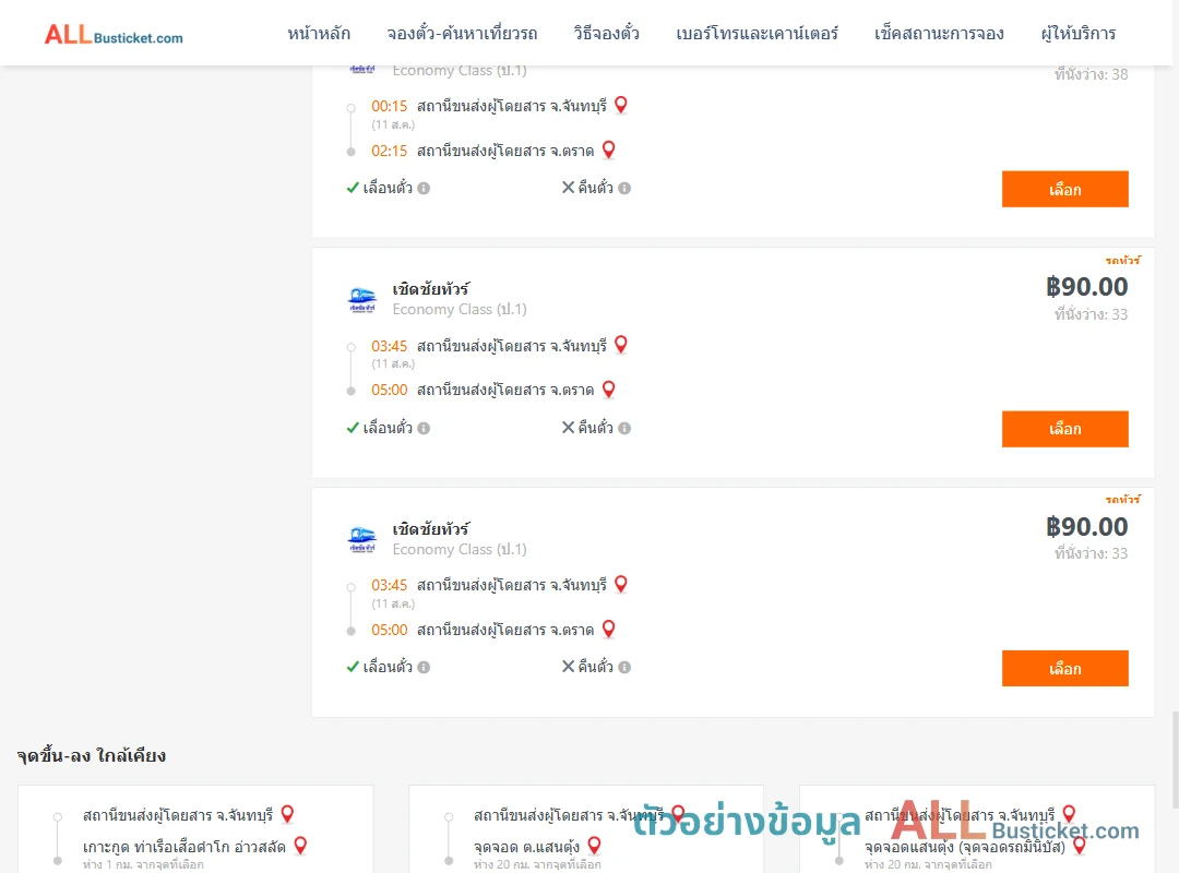 ตัวอย่างผลค้นหา จันทบุรี-ตราด