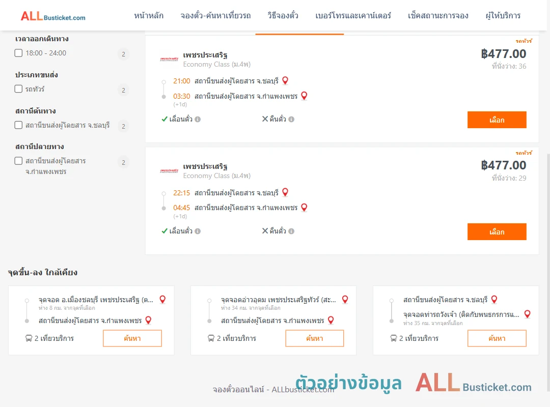 ตัวอย่างผลค้นหา ชลบุรี-กำแพงเพชร