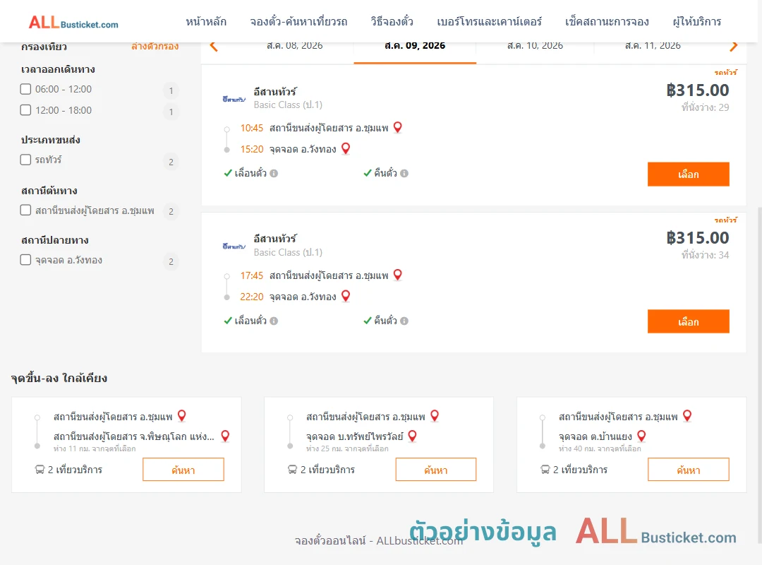 ตัวอย่างผลค้นหา ชุมแพ-วังทอง