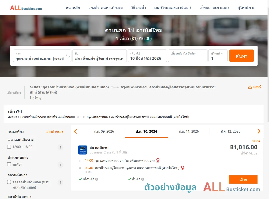 ตัวอย่างผลค้นหา ด่านนอก-สายใต้ใหม่