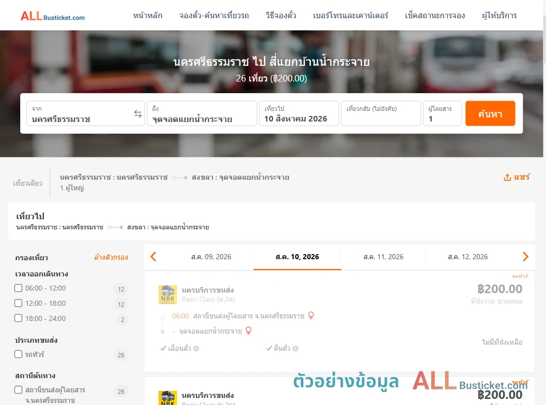 ตัวอย่างผลค้นหา นครศรีธรรมราช-สี่แยกบ้านน้ำกระจาย