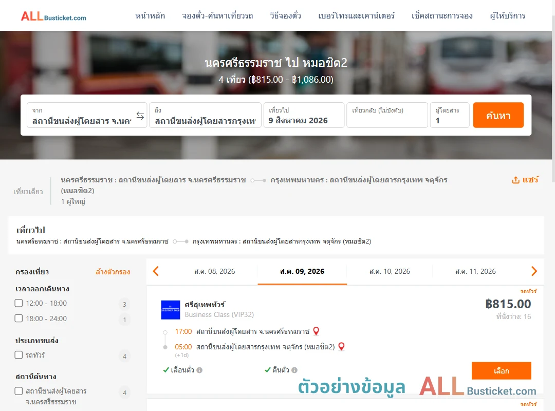 ตัวอย่างผลค้นหา นครศรีธรรมราช-หมอชิต2