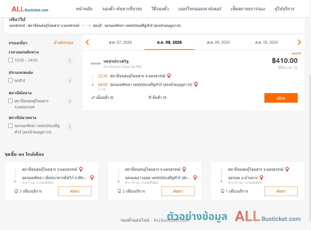 ตัวอย่างผลค้นหา นครสวรรค์-พัทยา