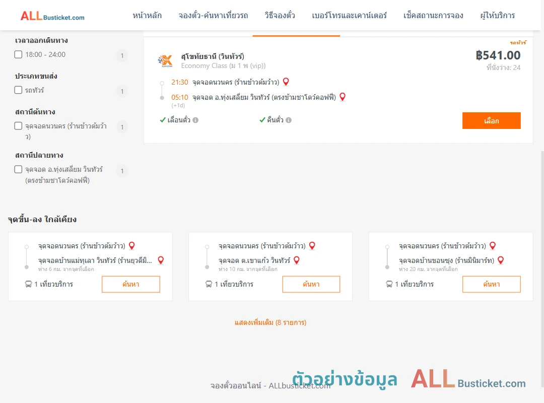 ตัวอย่างผลค้นหา นวนคร-ทุ่งเสลี่ยม