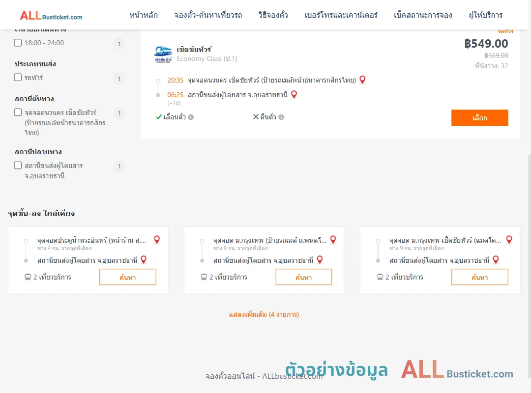 ตัวอย่างผลค้นหา นวนคร-อุบลราชธานี