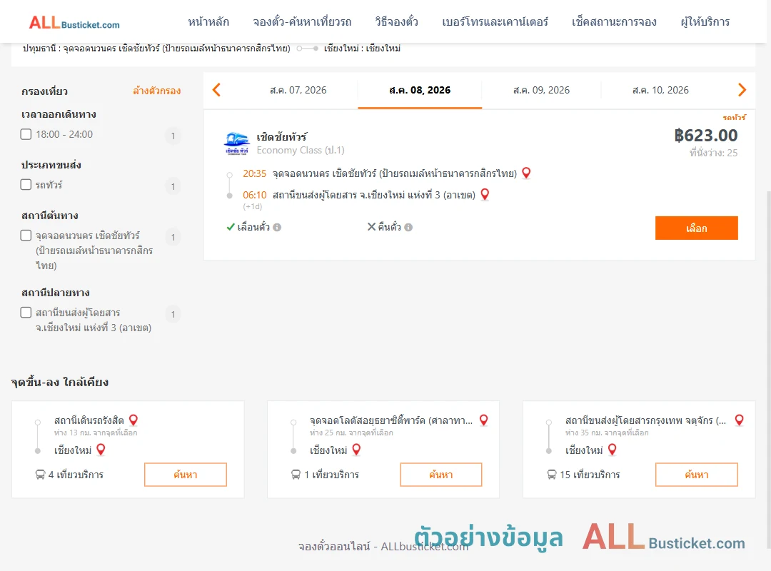 ตัวอย่างผลค้นหา นวนคร-เชียงใหม่
