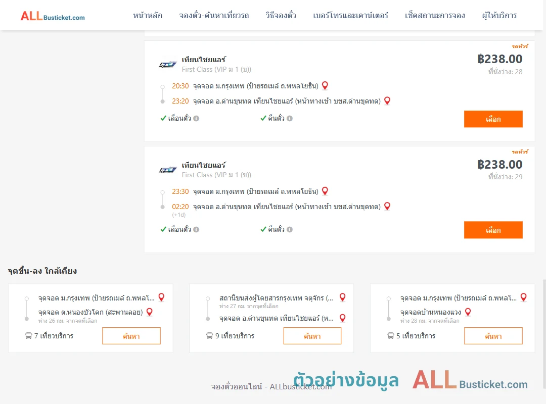 ตัวอย่างผลค้นหา ม.กรุงเทพป้ายรถเมล์-ด่านขุนทด