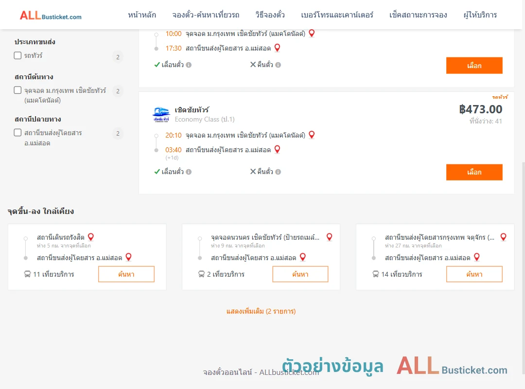 ตัวอย่างผลค้นหา ม.กรุงเทพ-แม่สอด