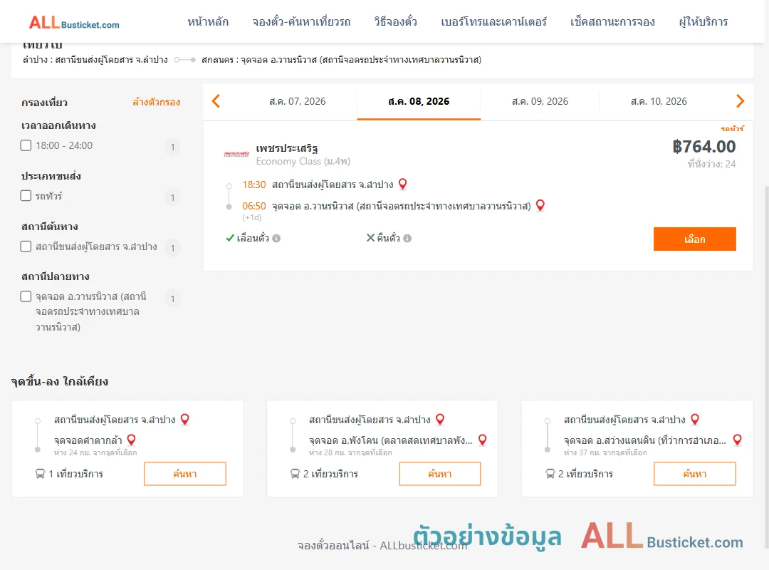 ตัวอย่างผลค้นหา ลำปาง-วานรนิวาส