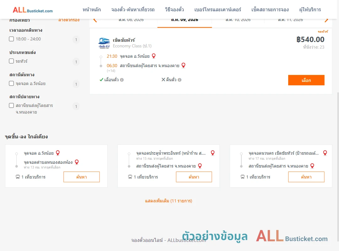 ตัวอย่างผลค้นหา วังน้อย-หนองคาย