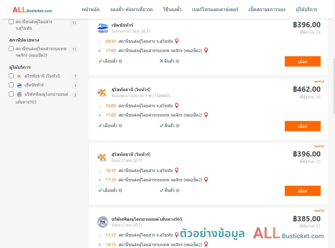 ตัวอย่างผลค้นหา สุโขทัย-กรุงเทพฯ