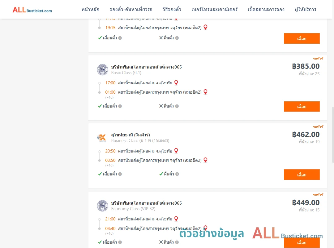 ตัวอย่างผลค้นหา สุโขทัย-กรุงเทพฯ