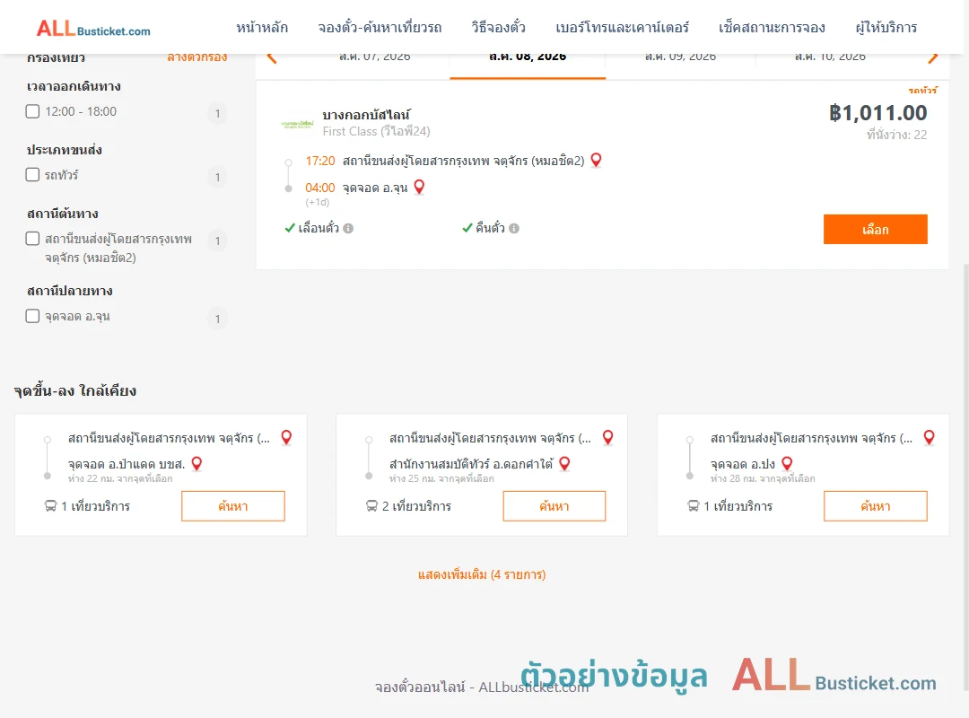 ตัวอย่างผลค้นหา หมอชิต2-จุน