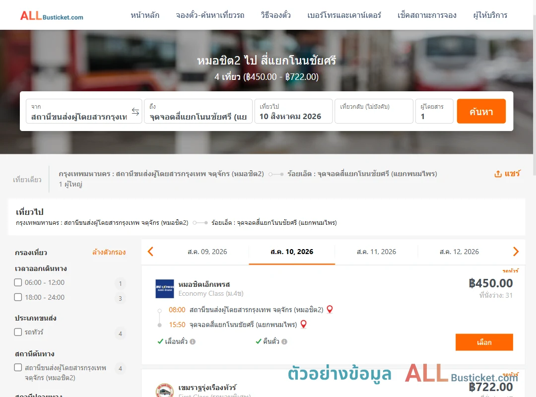 ตัวอย่างผลค้นหา หมอชิต2-สี่แยกโนนชัยศรี