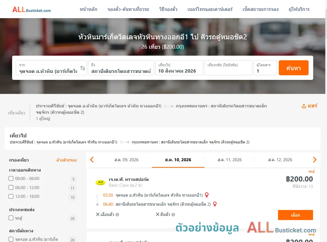 ตัวอย่างผลค้นหา หัวหินมาร์เก็ตวิลเลจหัวหินทางออกอี1-คิวรถตู้หมอชิต2