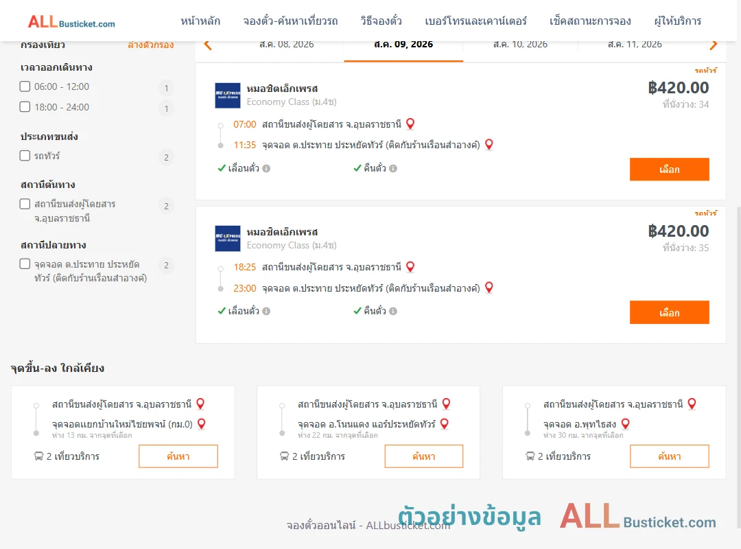 ตัวอย่างผลค้นหา อุบลราชธานี-ประทาย