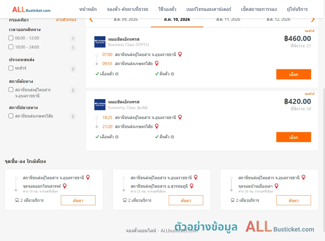 ตัวอย่างผลค้นหา อุบลราชธานี-เกษตรวิสัย