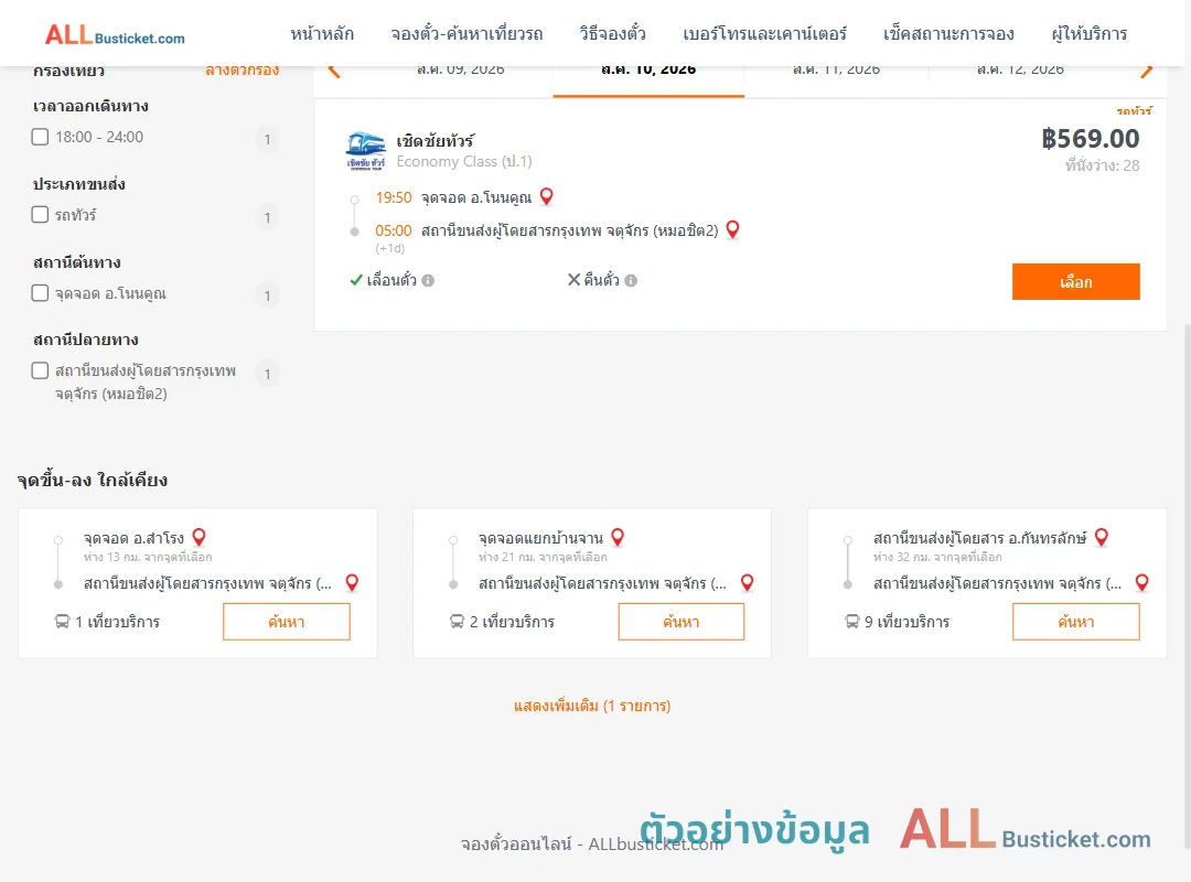 ตัวอย่างผลค้นหา โนนคูณ-กรุงเทพฯ