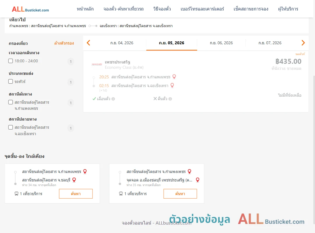 ตัวอย่างผลค้นหา กำแพงเพชร-ฉะเชิงเทรา
