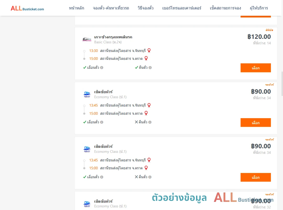 ตัวอย่างผลค้นหา จันทบุรี-ตราด