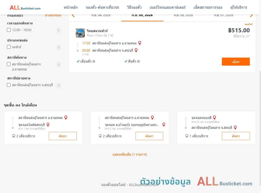 ตัวอย่างผลค้นหา ธาตุพนม-สระบุรี