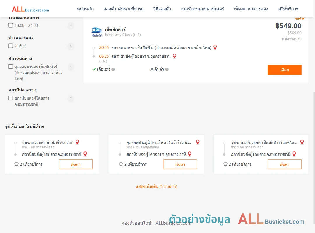 ตัวอย่างผลค้นหา นวนคร-อุบลราชธานี