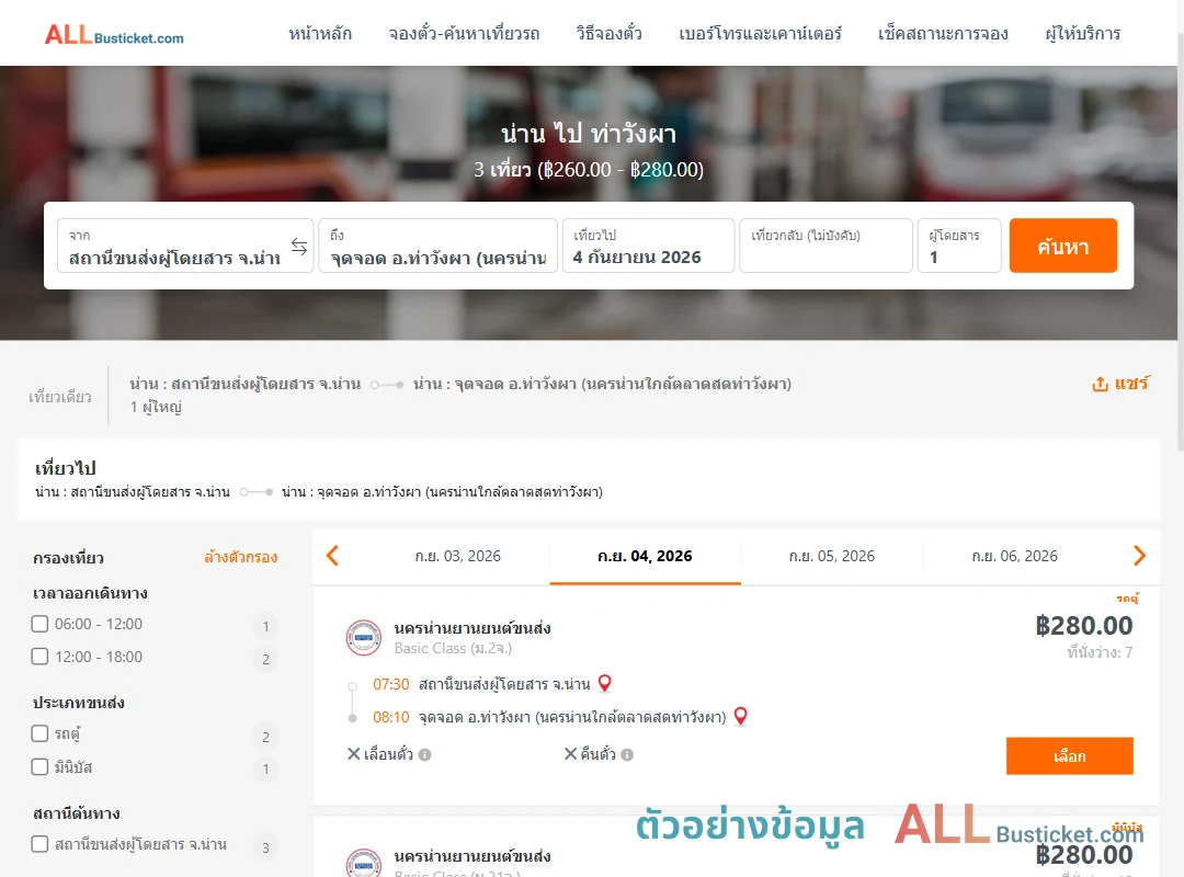 ตัวอย่างผลค้นหา น่าน-ท่าวังผา