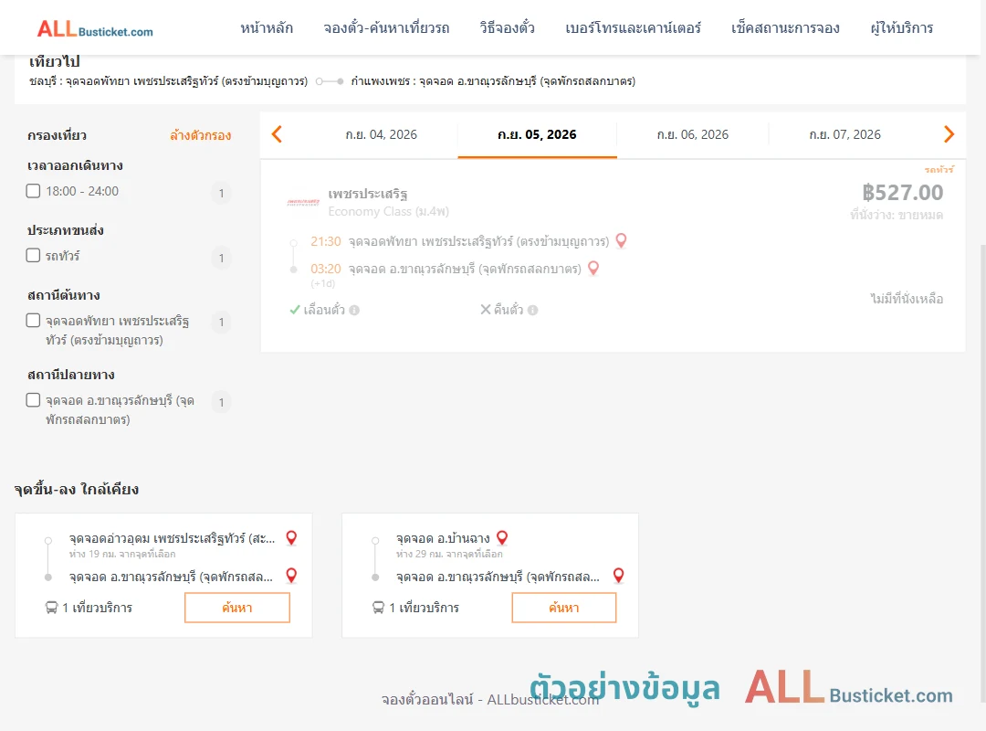 ตัวอย่างผลค้นหา พัทยา-ขาณุวรลักษบุรี