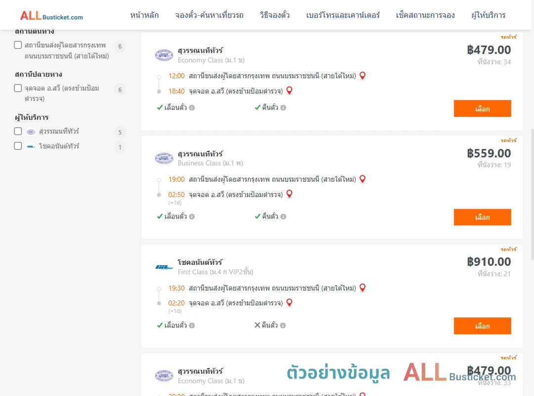 ตัวอย่างผลค้นหา สายใต้ใหม่-สวี