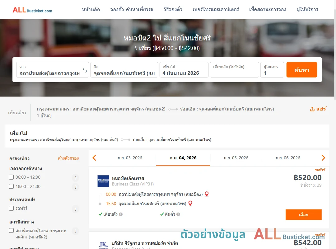 ตัวอย่างผลค้นหา หมอชิต2-สี่แยกโนนชัยศรี